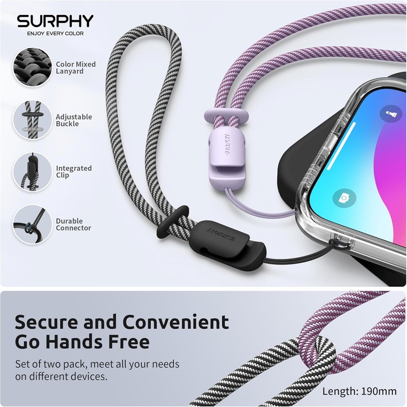SURPHY 2 Pack Phone Lanyard for Cellphone Case, Phone Wrist Strap for Case, Cellphone Strap with 2-Color Braided, Charm Wrist Lanyard for Women, Cellphone Wrist Lanyard for Women, Black & Lilac - Image 4